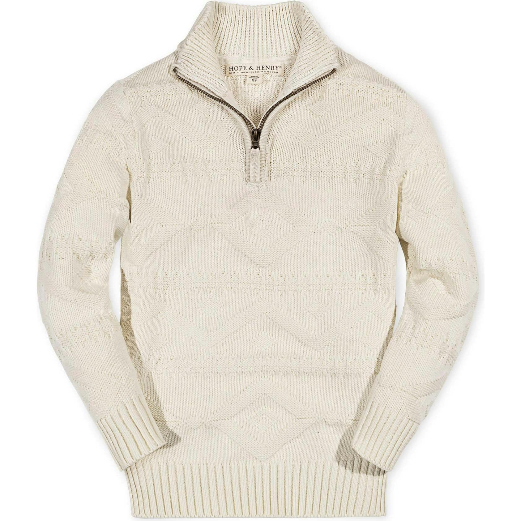 Organic Long Sleeve Half Zip Cable Pullover Sweater, White