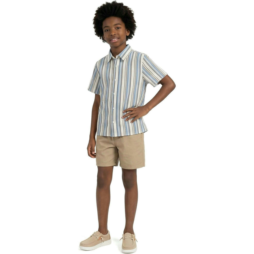 Big Kid Boys Puckered Stripes Buttondown | Blue Stripe