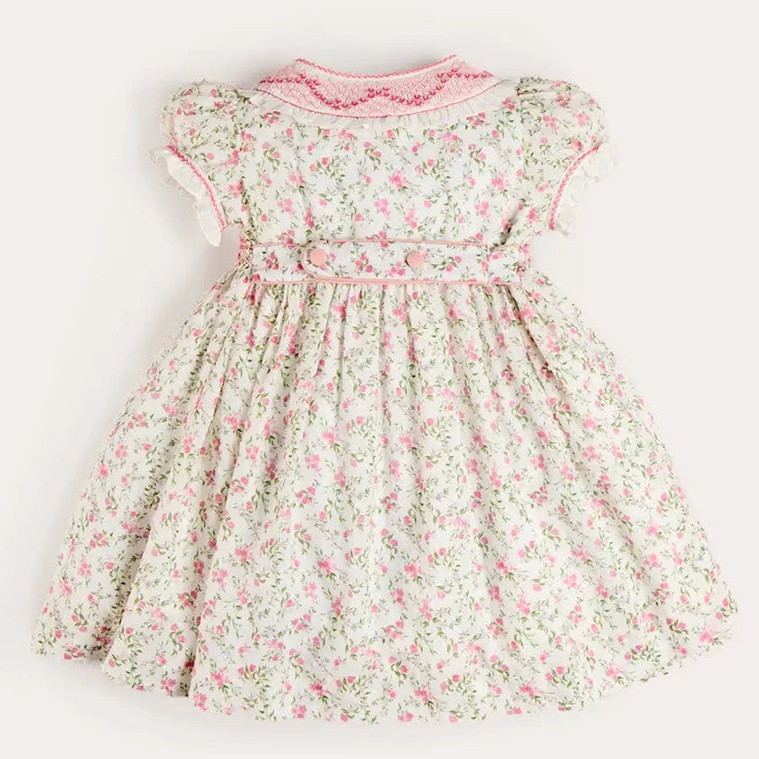 Alice Floral Double Breasted Hand Smocked Dress in Pink (12mths- 10yrs)