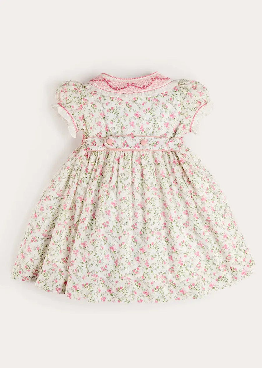 Alice Floral Double Breasted Hand Smocked Dress in Pink (12mths- 10yrs)