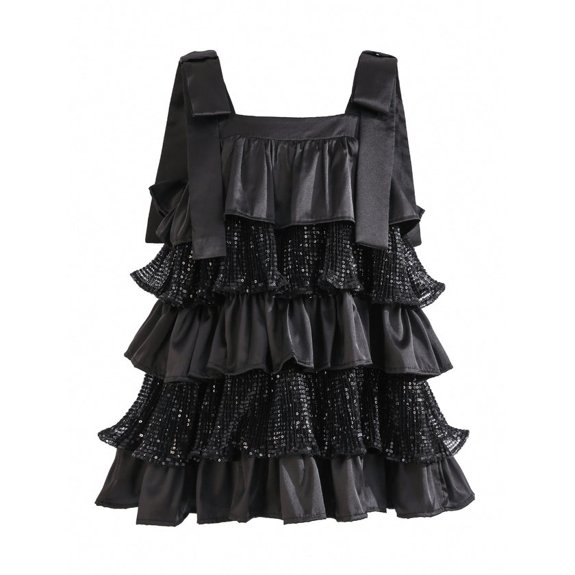 Black Bellamy Ruffle Sequin Dress