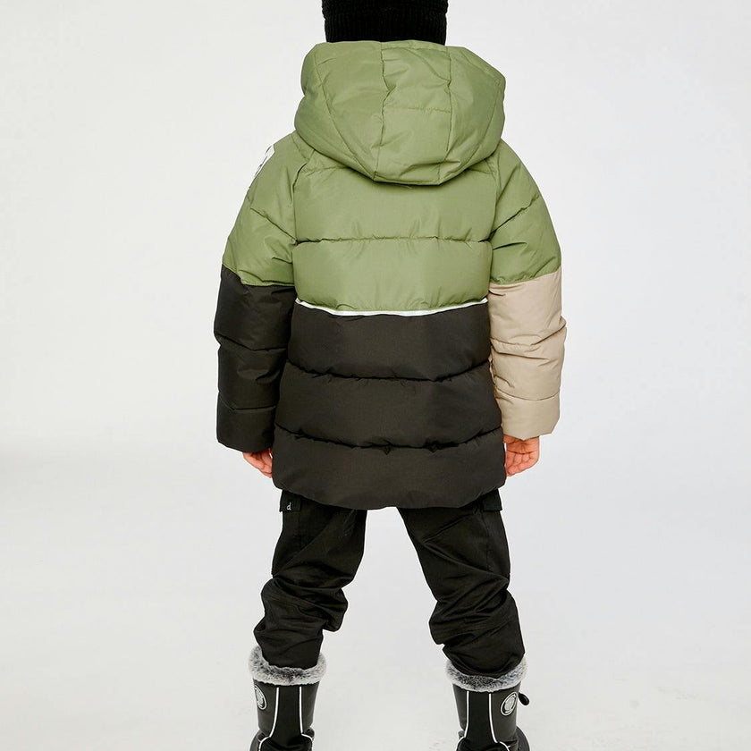 Color-Block Winter Jacket Olive Green