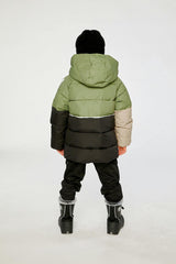 Color-Block Winter Jacket Olive Green