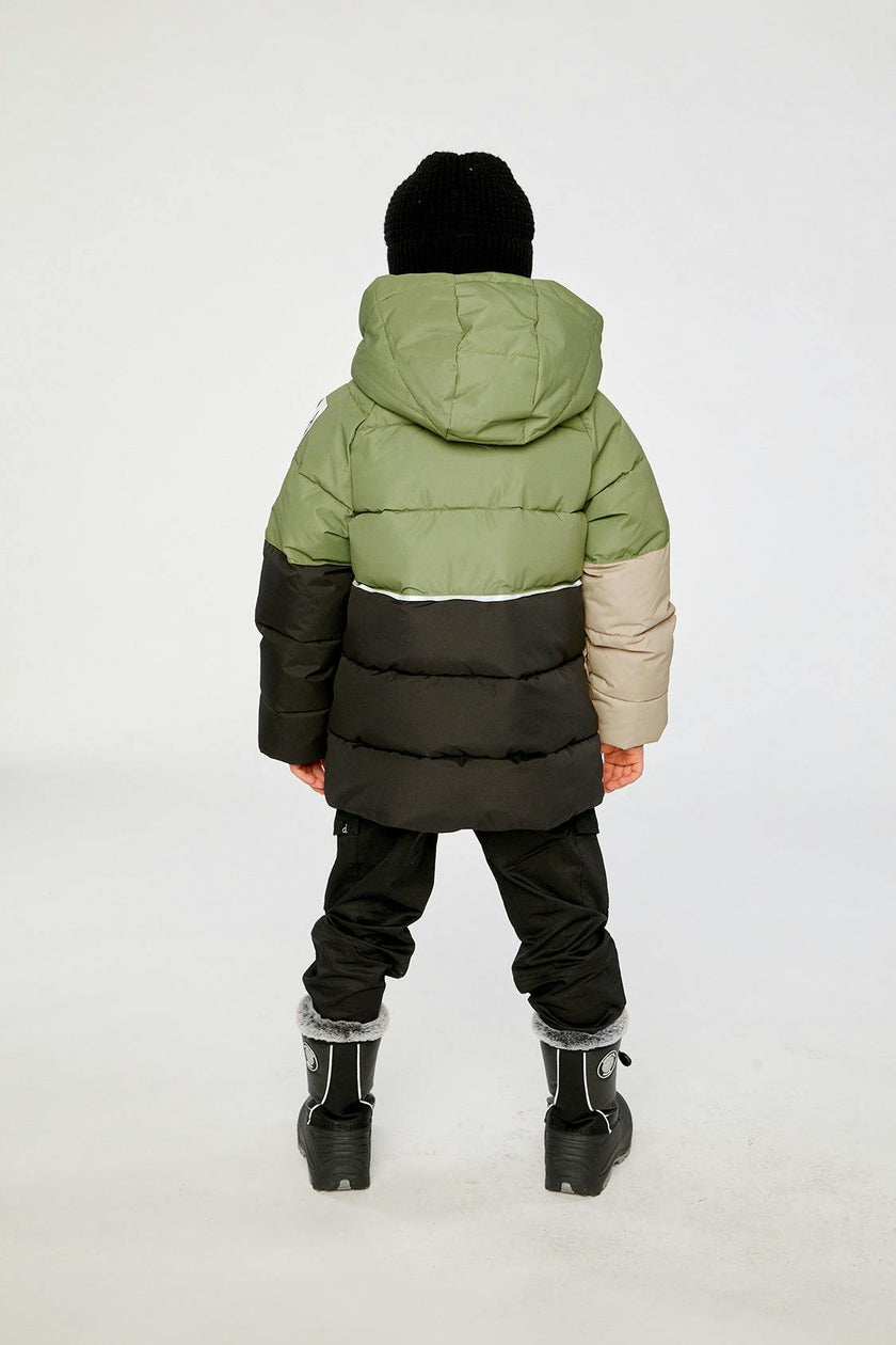 Color-Block Winter Jacket Olive Green