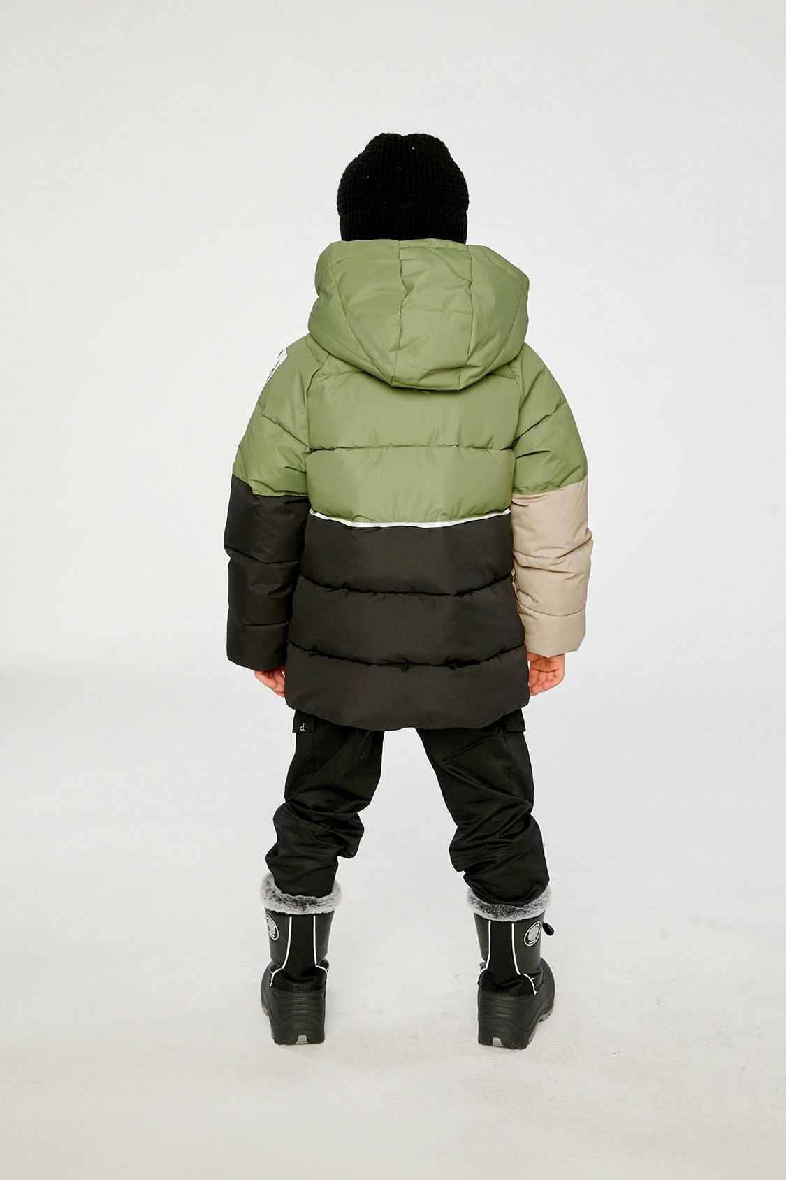 Color-Block Winter Jacket Olive Green