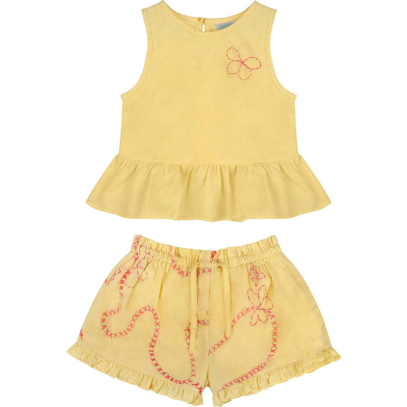 Yellow Color jardin Top and Shorts Set