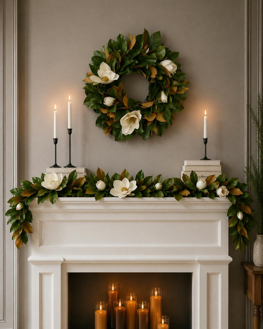Classic Real Touch White Magnolia All Seasons Front Door Wreath  24"