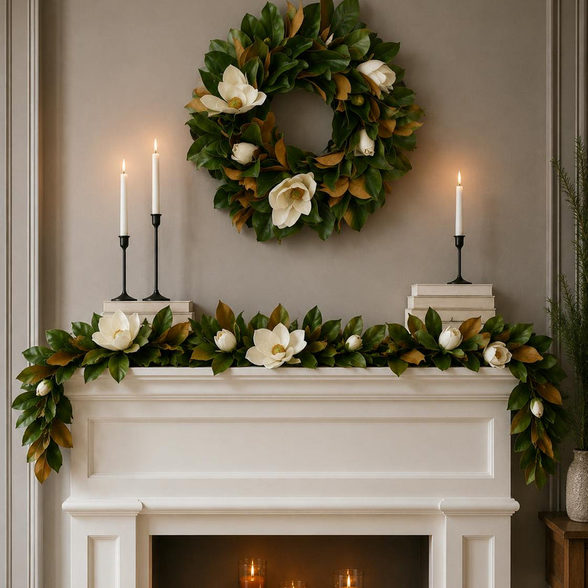 Classic Real Touch White Magnolia All Seasons Front Door Wreath  24"