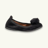 Suede Pom-Pom Ballet Flat | Black