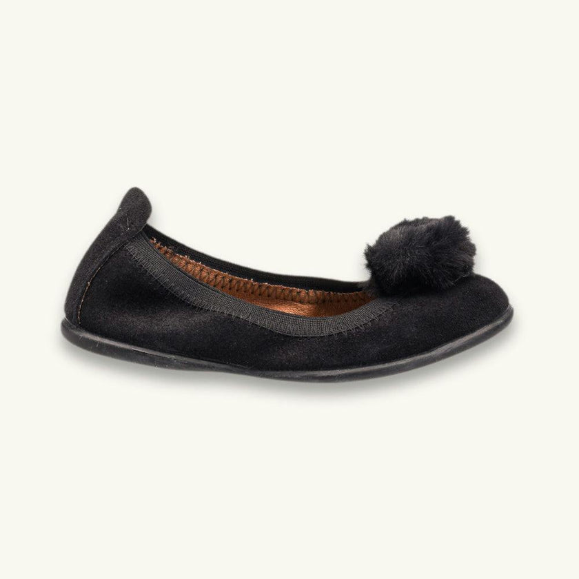 Suede Pom-Pom Ballet Flat | Black