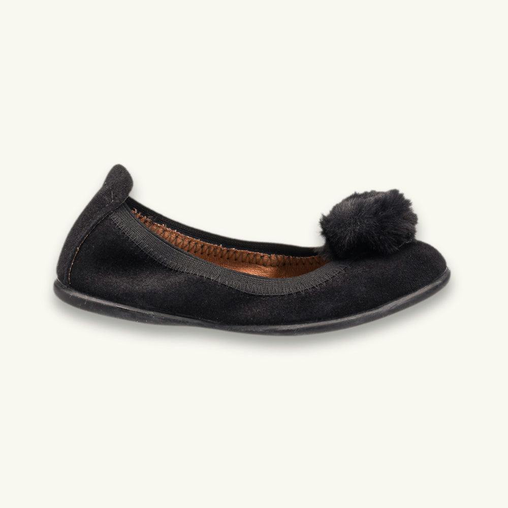 Suede Pom-Pom Ballet Flat | Black