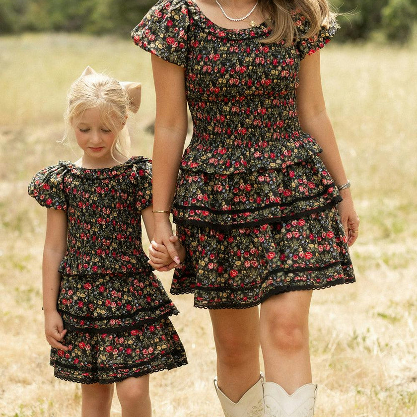 Annalise Skirt in Obsidian Vintage Poppies