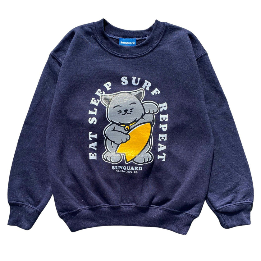 Kids’ Sunset Crew Sweatshirt - Surf Cat