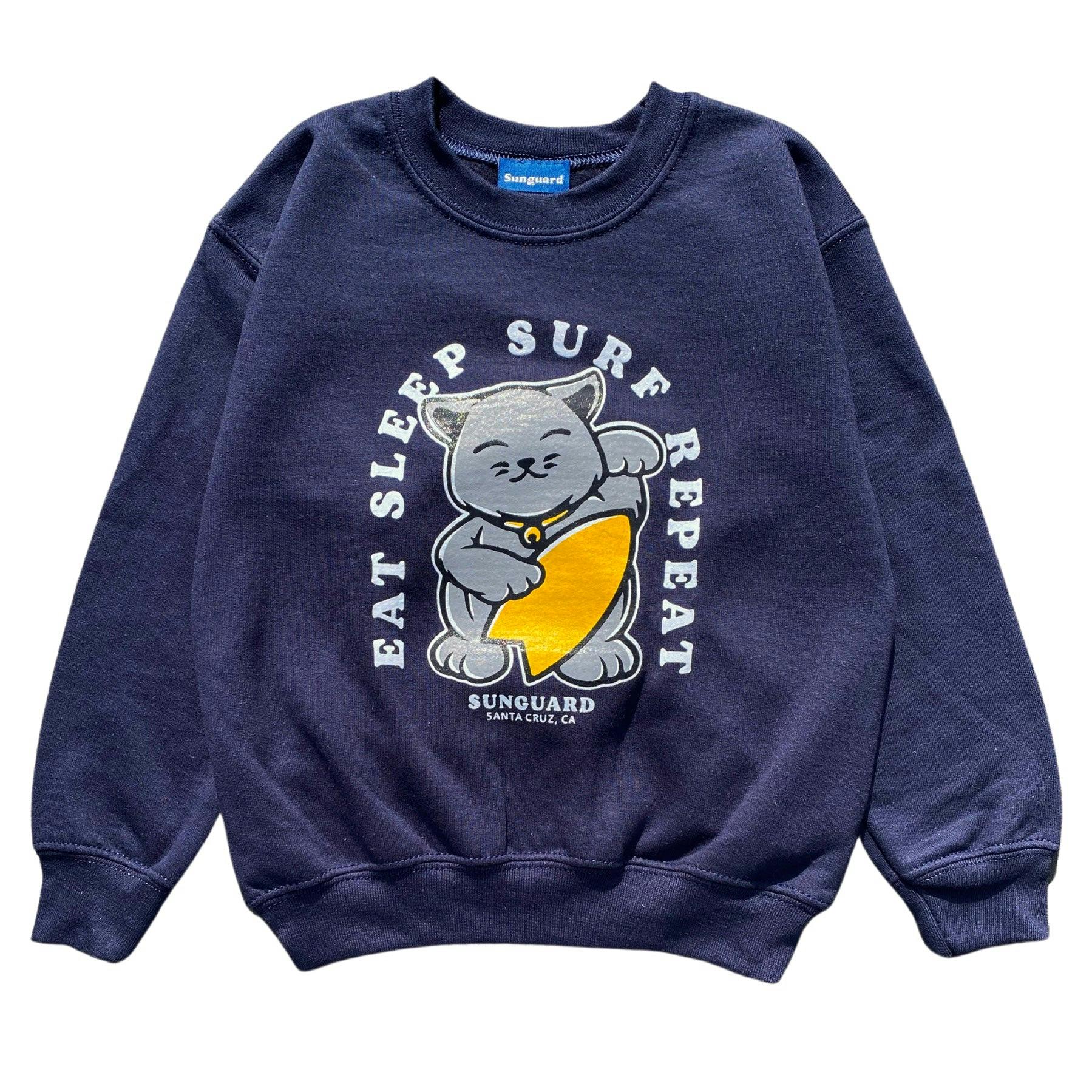 Kids’ Sunset Crew Sweatshirt - Surf Cat