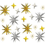 Packed Party Sparkle and Shine Gold Silver Confetti Mylar Balloon Set 21ct - Spark-Shaped and Confetti-Filled Balloons with Glue Dots and Strings Included