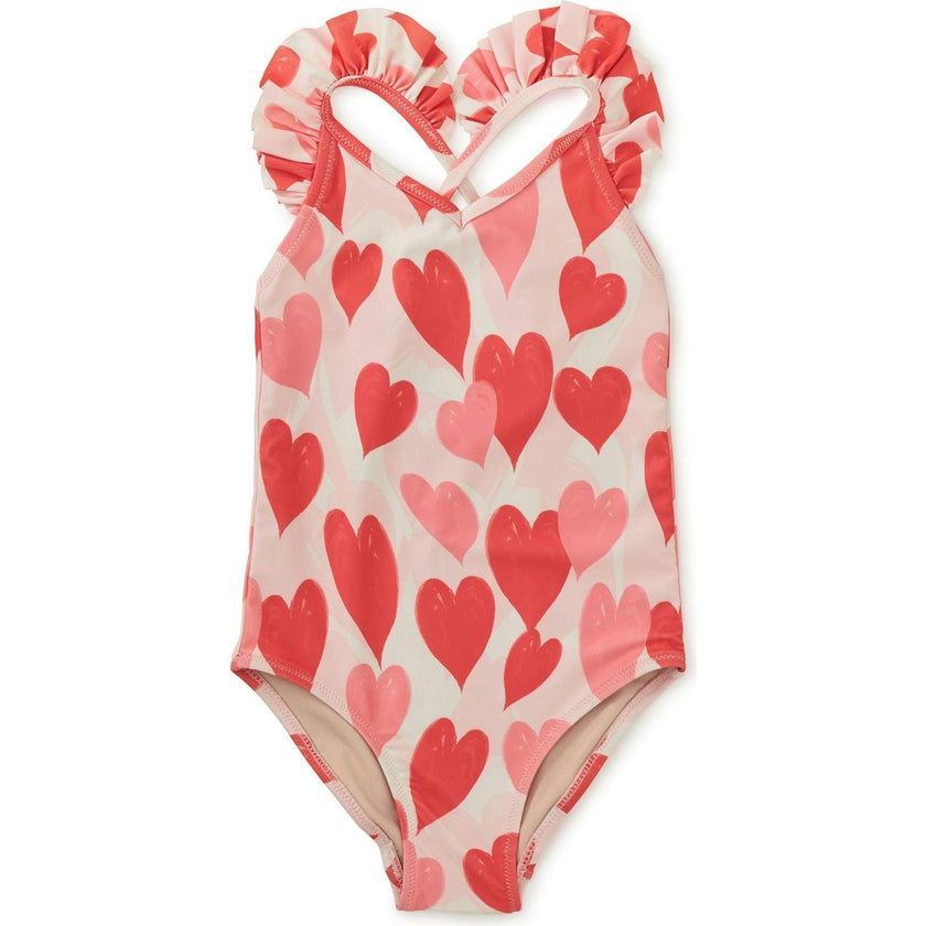 Ruffle One-Piece Swimsuit, Red