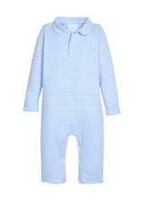 Long Sleeve Polo Romper - Light Blue Stripe