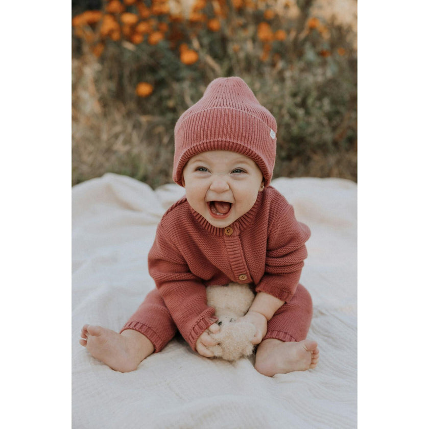 Penelope Garter Stitch Romper in Rosewood