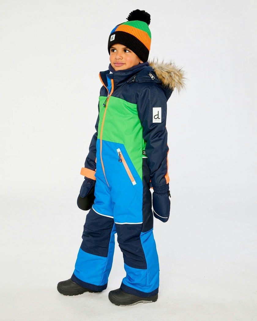 Kids One Piece Discover Snowsuit Blue Green and Orange
