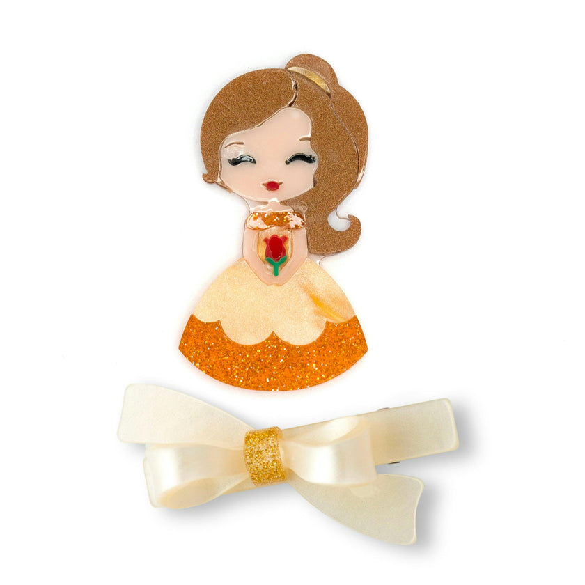 Cute Doll Yellow Dress & Bow Hair Clips