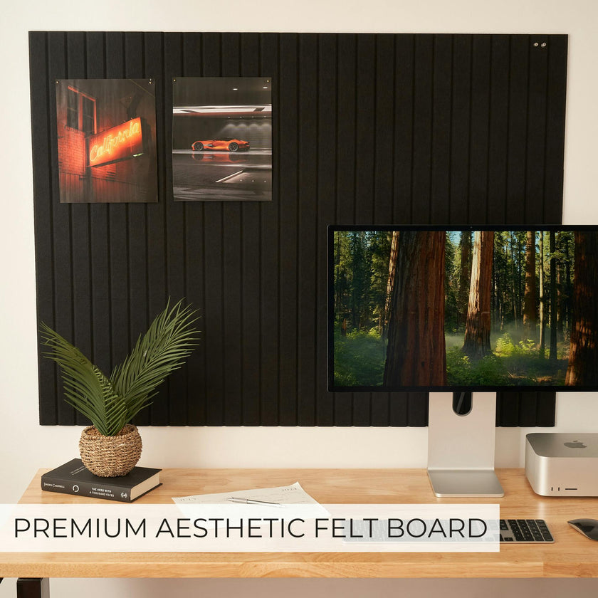 Large Felt Bulletin Board - Stylish 35" x 47" Cork Board Alternative for Office & Wall Decor - 12 Adhesive Tiles w/Golden Pins to Display Your Photos
