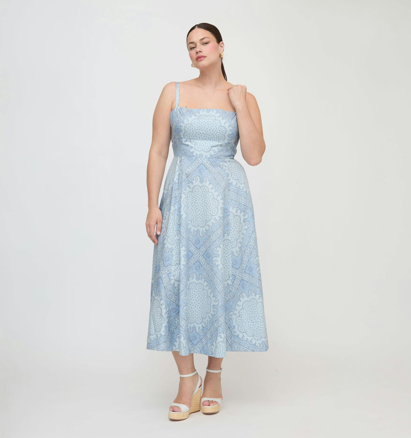 The Margot Dress - Dusty Blue Paisley Scarf
