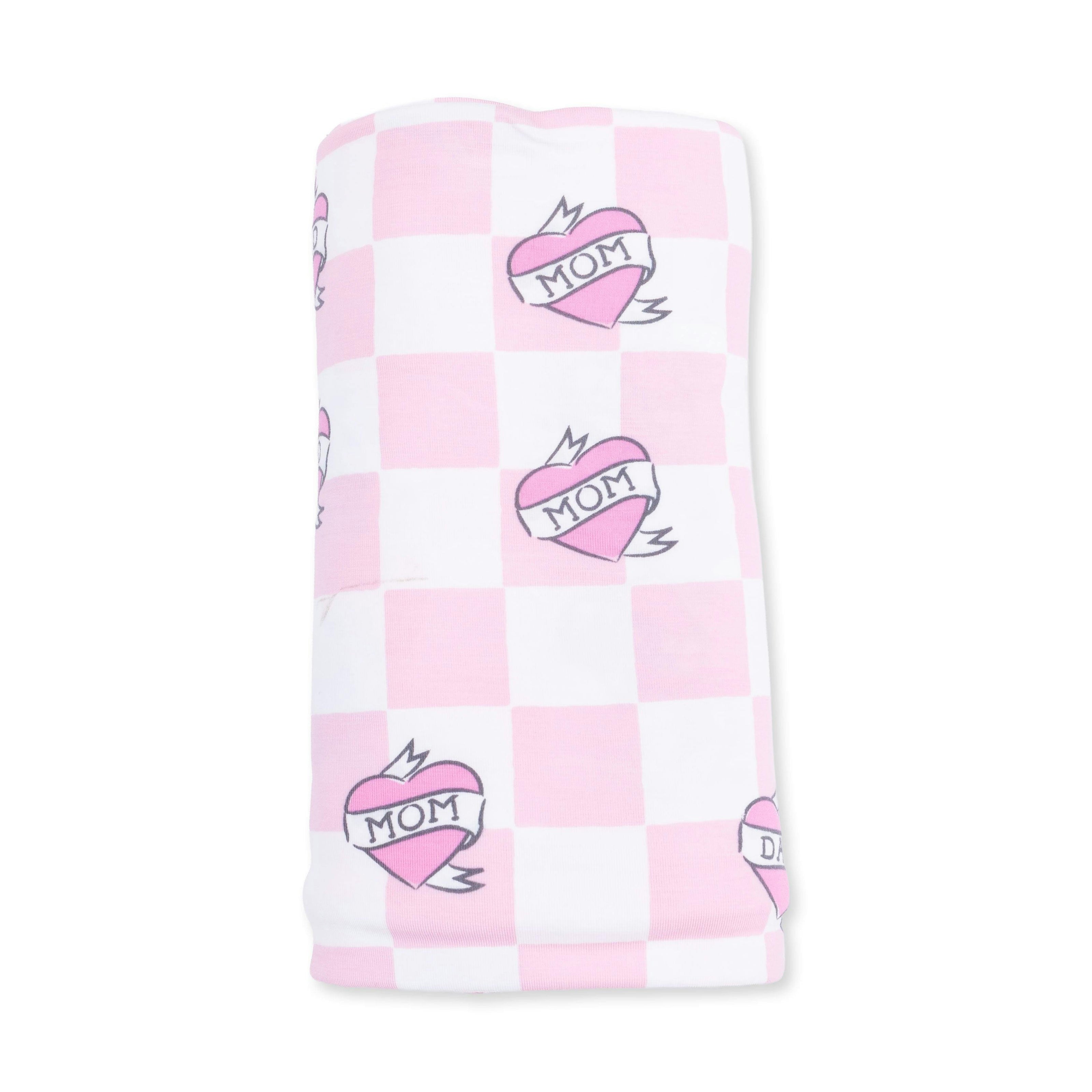 Heart Tattoo Check Pink - Swaddle Blanket