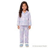 Girls Buttondown Pajama Set | Kitty Cats - Purple