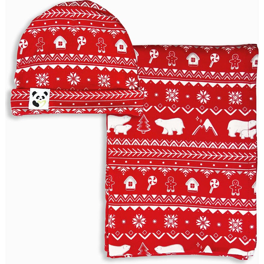 Polar Isle Red Bamboo Swaddle & Beanie Set