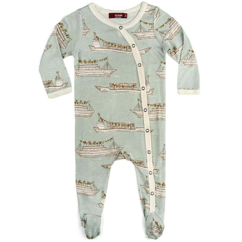 Blue Ships Bamboo Snap Footed Romper