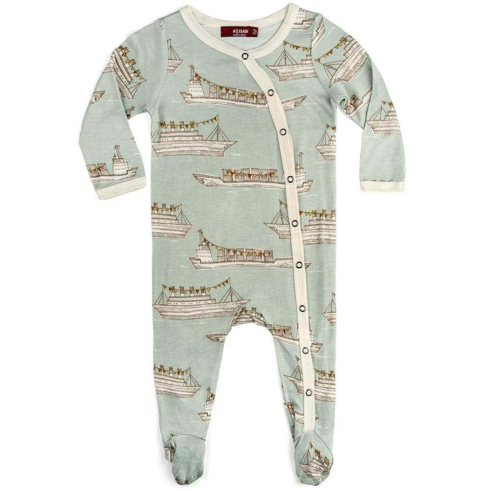 Blue Ships Bamboo Snap Footed Romper