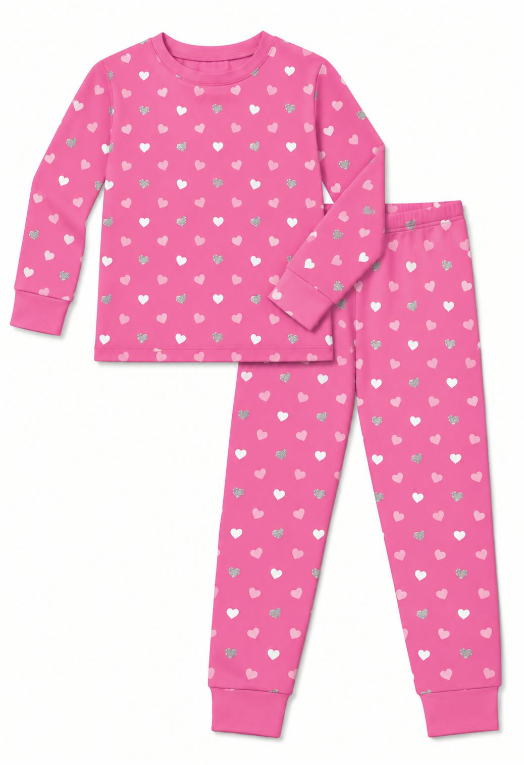Kids Pajamas - Pink Glitter Hearts