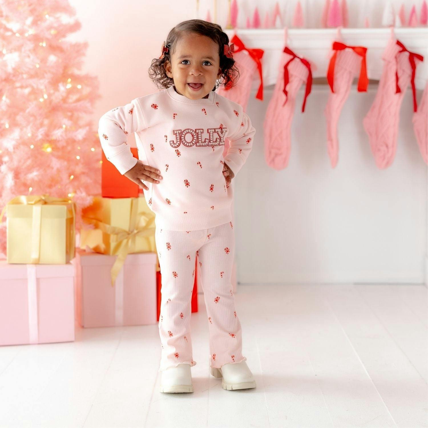 Jolly Pearl Patch Candy Cane Christmas Sweatshirt