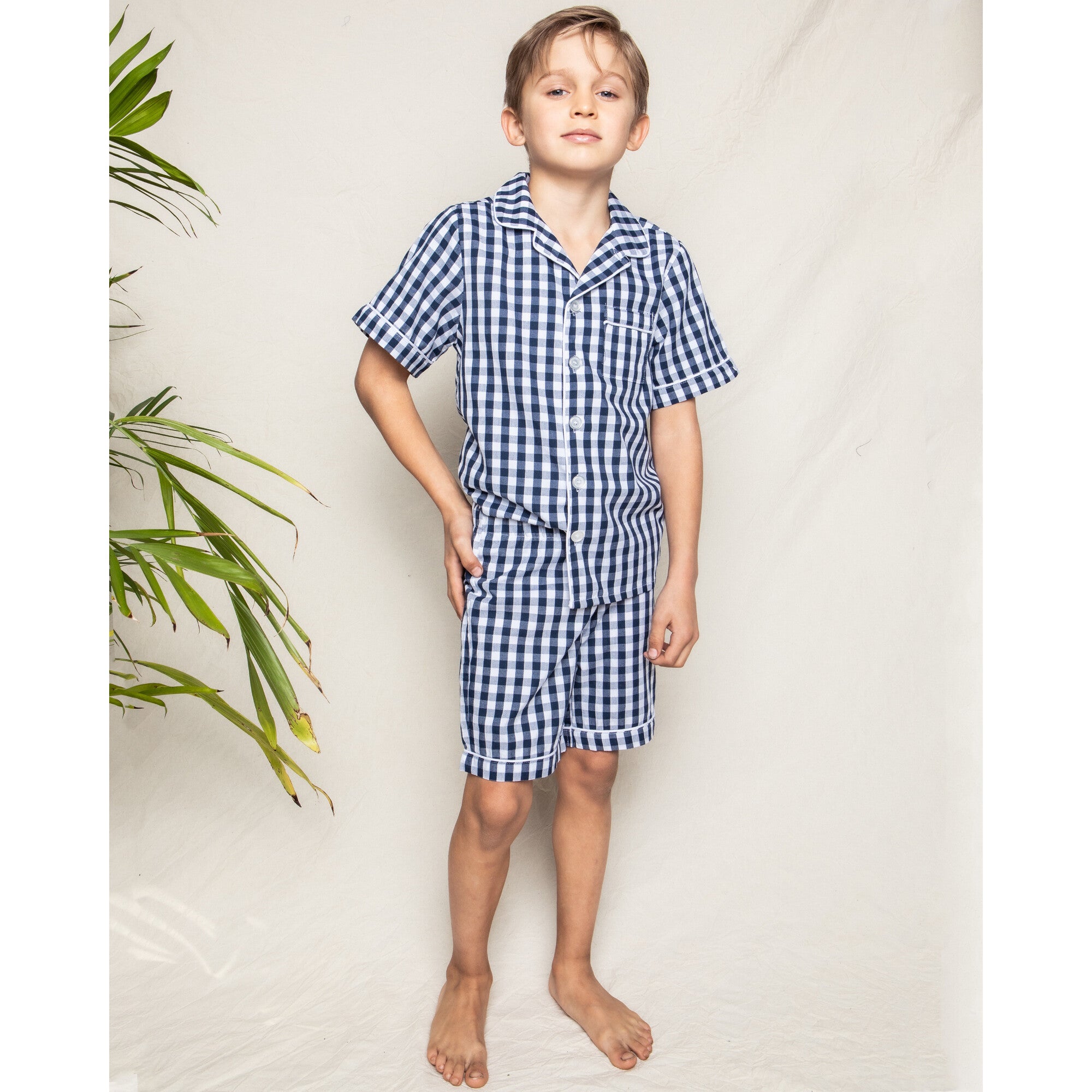 Navy Gingham Short Set, Navy