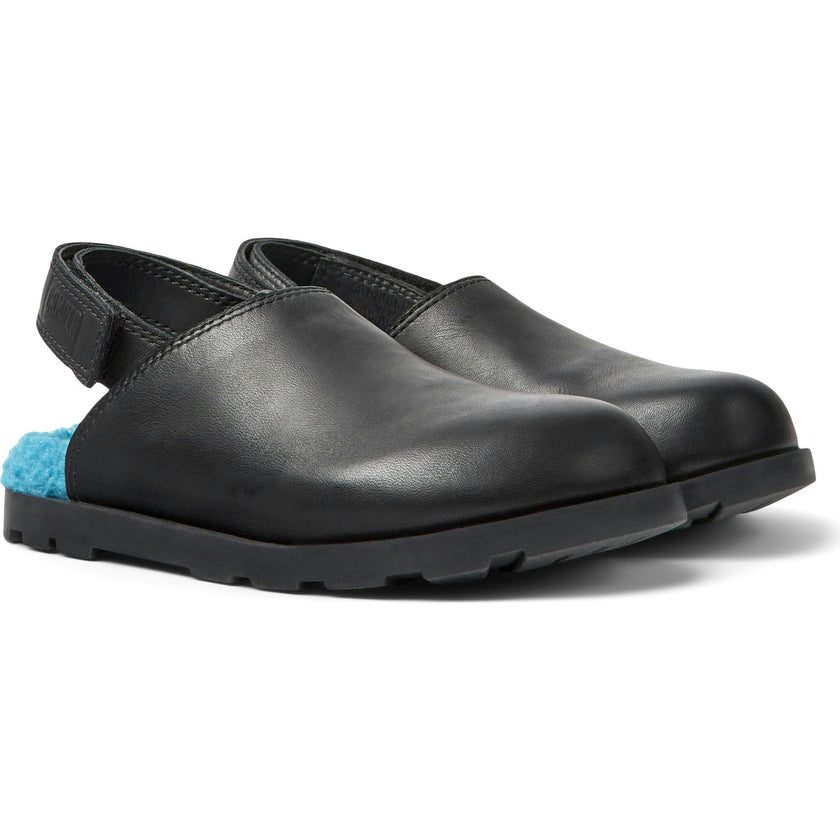 Brutus Fur Cushion Back Velcro Strap Leather Sandals, Black