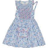 Marguerite Floral Blue Frilled Sleeveless Smocked Dress