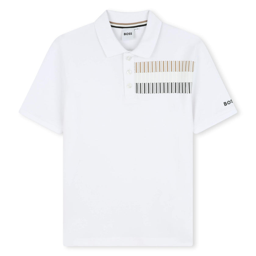 White Short Sleeve Block Polo