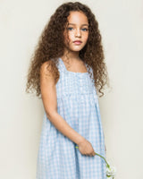 Girl's Twill Charlotte Nightgown in Light Blue Gingham