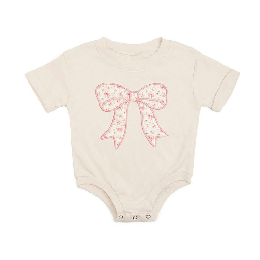 Ditsy Floral Bow Patch Short Sleeve Romper