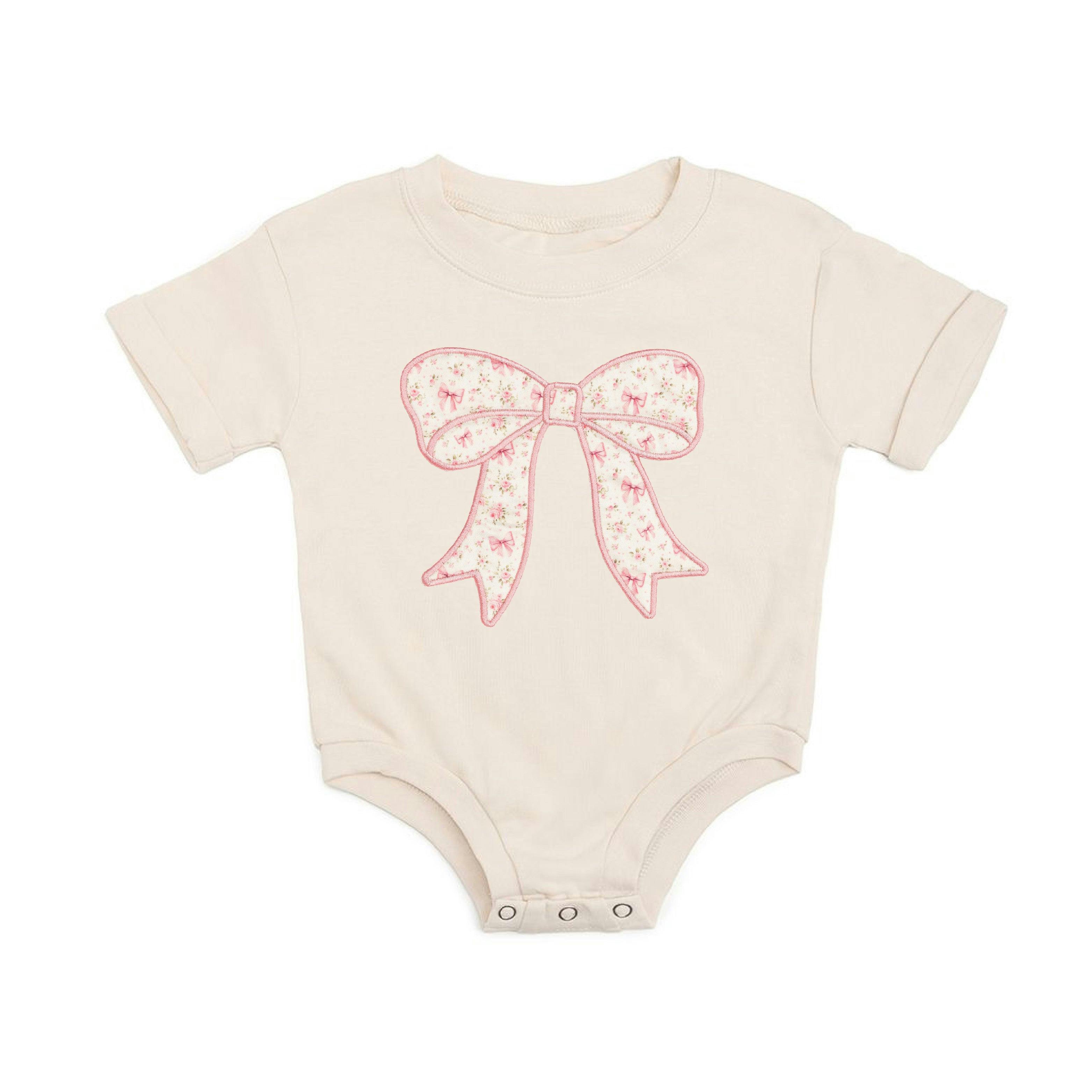 Ditsy Floral Bow Patch Short Sleeve Romper