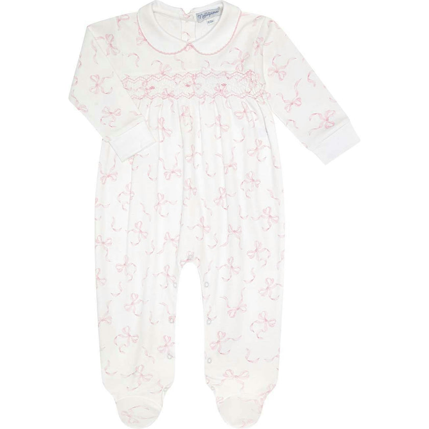 Charming Bows Print Smocked Footie