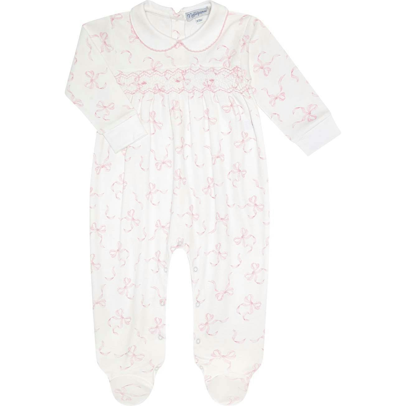 Charming Bows Print Smocked Footie