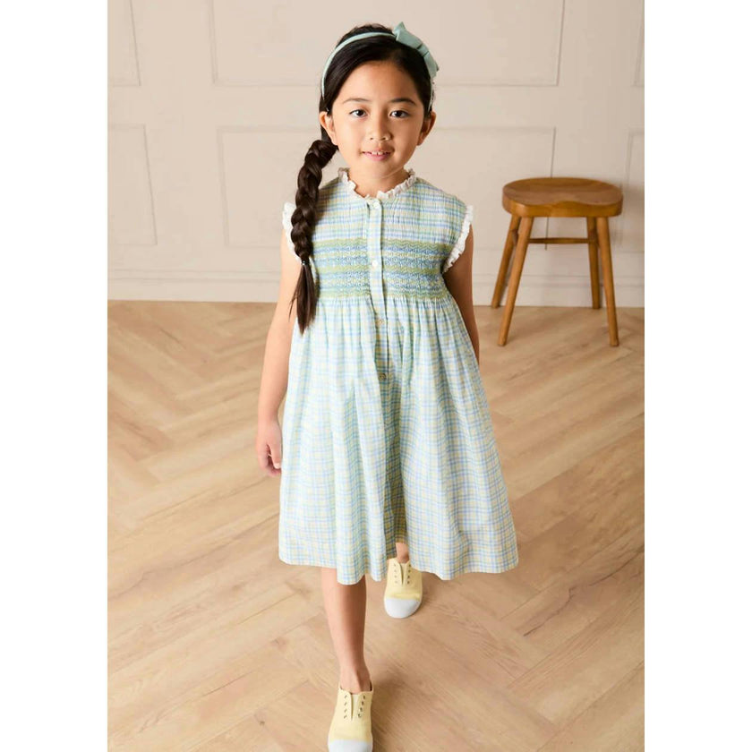 Pip Check Smocked Sleeveless Dress in Green (12mths- 10yrs)