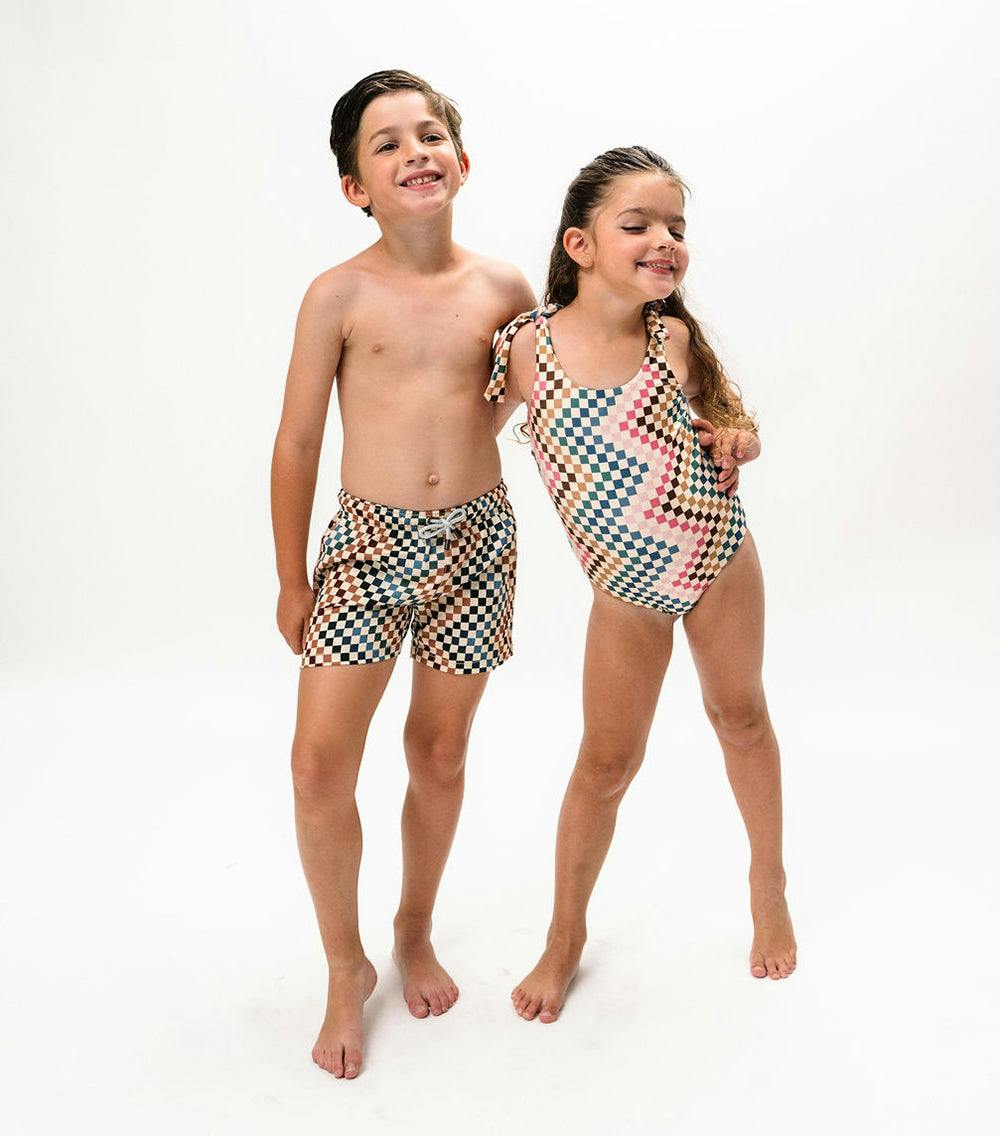boy swim shorts checkers