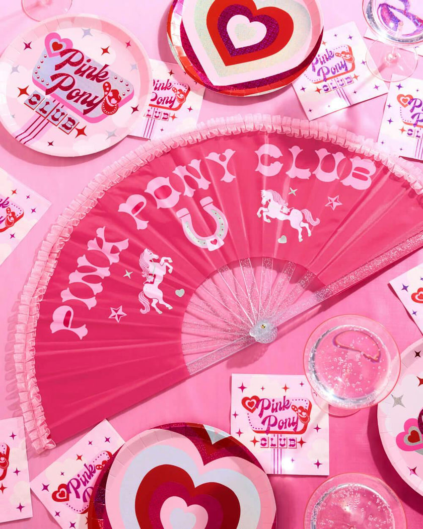 Pink Pony Club Fan - ruffled folding fan