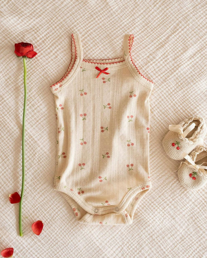 Pointelle Strap Onesie in Cherries