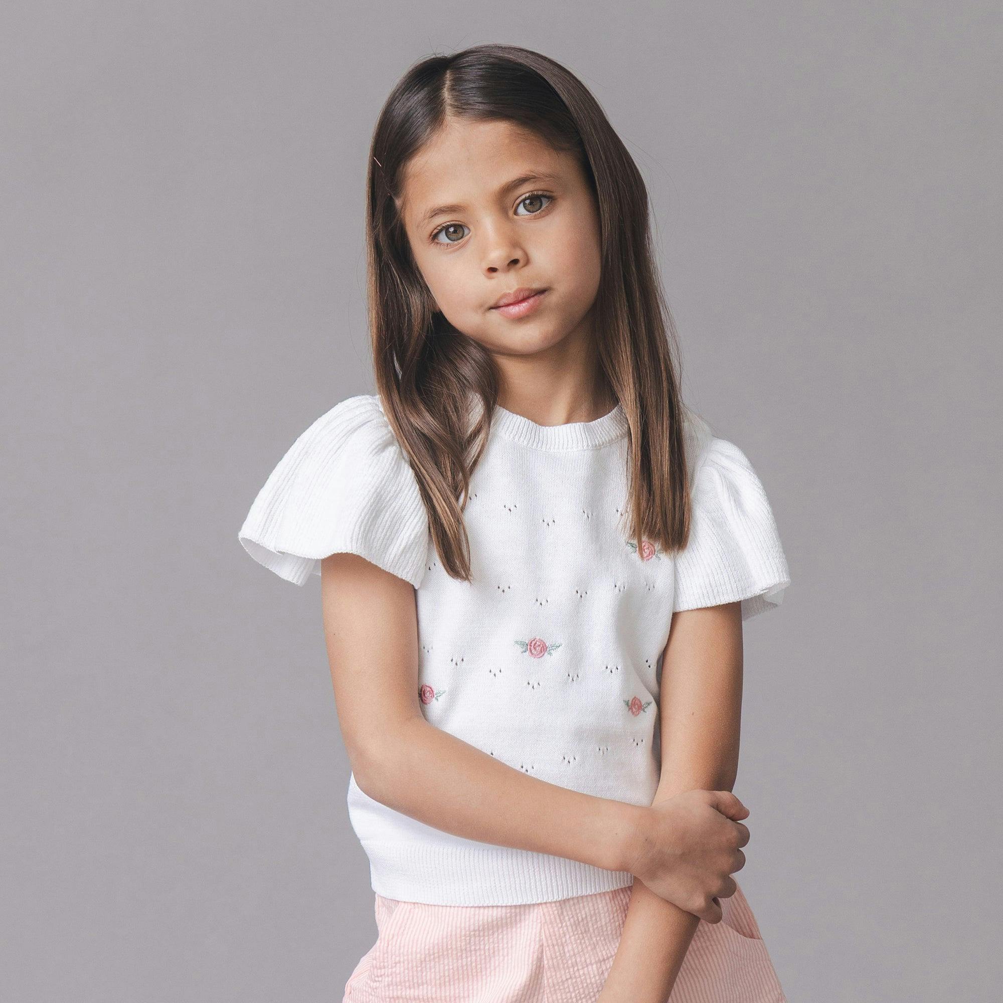 Organic Ruffle Sleeve Pointelle Sweater