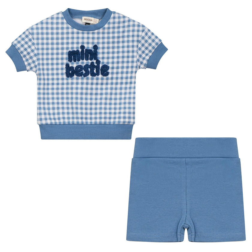 Checkered Mini Bestie Ribbed Elastic Waist Shorts and Top Two Piece Set
