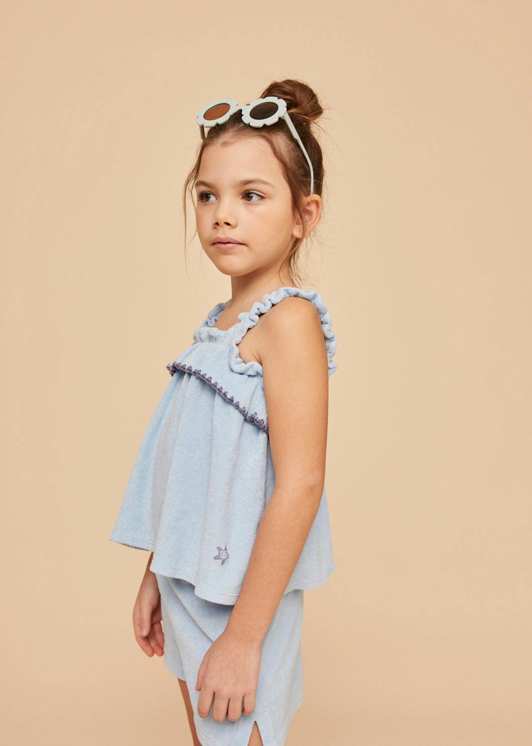 Light Blue Terry Cotton Girl Top