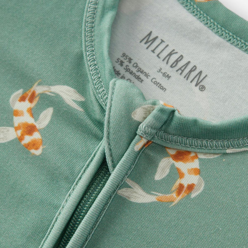 Swimming Koi Cotton Stretch Zipper Footed Romper